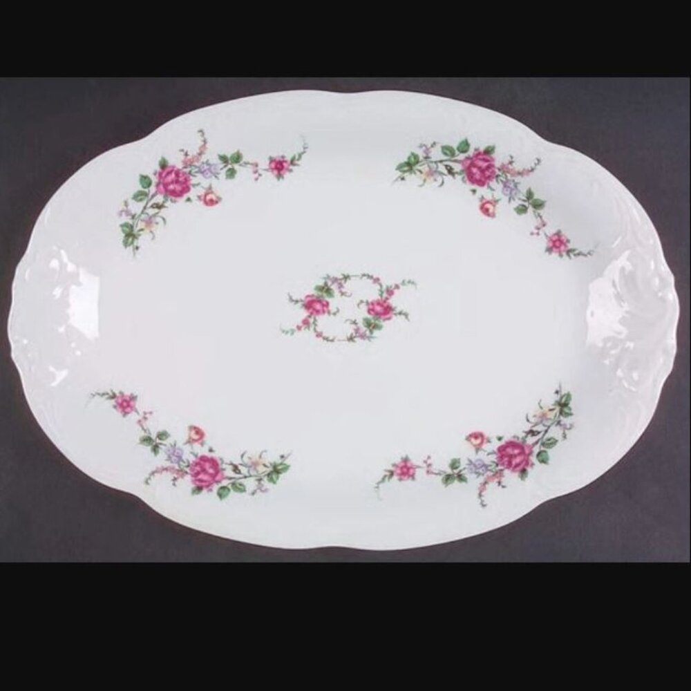 VINTAGE Royal Kent Poland Fine China 13” Oval Serving Platter RKT8 Moss Rose